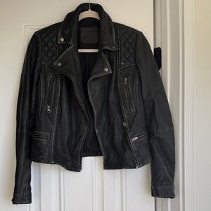 All Saints Black Distressed Leather Biker Jacket